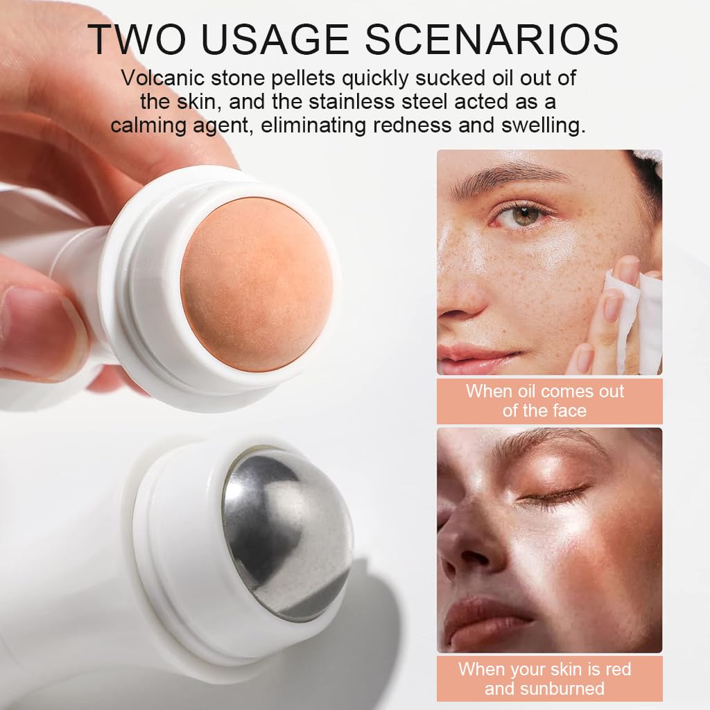 MAYCREATE 2Pcs Oil Absorbing Roller Blotting Paper for Oily Skin, Volcanic Stone Face Roller Oil Blotting Sheets for Face, Dual Head Natural Minerals Oil Control Facial Roller for Skin Massage MAYCREATE 2Pcs Oil Absorbing Roller Blotting Paper for Oily Skin, Volcanic Stone Face Roller Oil Blotting Sheets for Face, Dual Head Natural Minerals Oil Control Facial Roller for Skin Massage